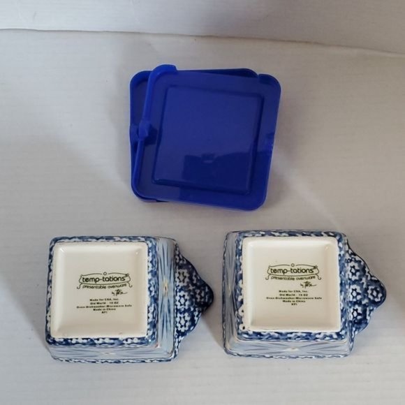 Temp-tations Ramekins Old World Ovenware Bakeware Cookware 10 oz Blue Lids - Picture 6 of 11